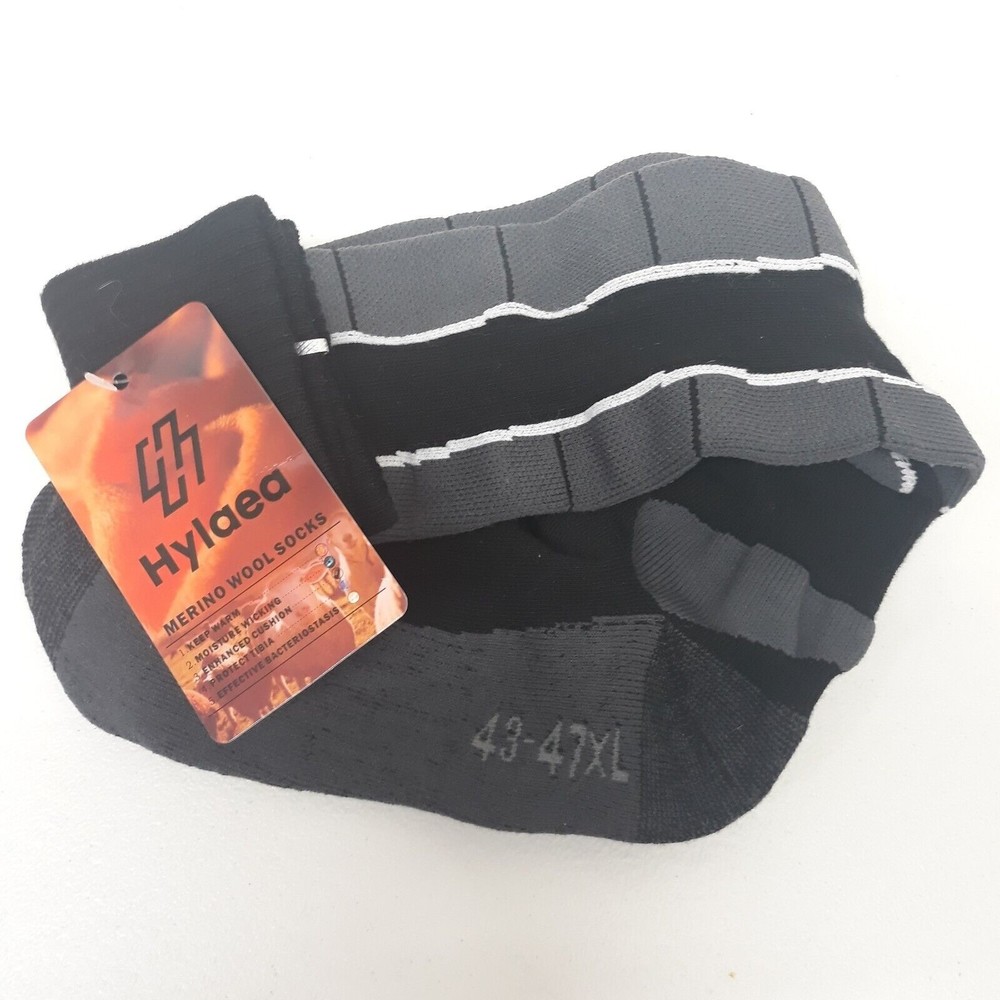 Hylaea Merino Wool Socks EU 43-47 XL Black Gray Ski Socks